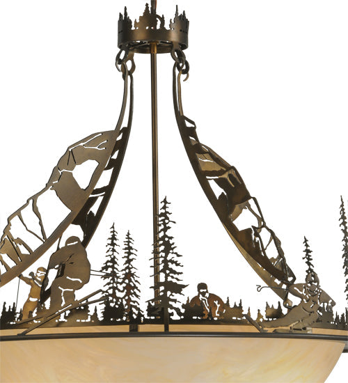 Meyda Lighting Ski Adventure 30" 4-Light Antique Copper Inverted Pendant Light With Beige Shade