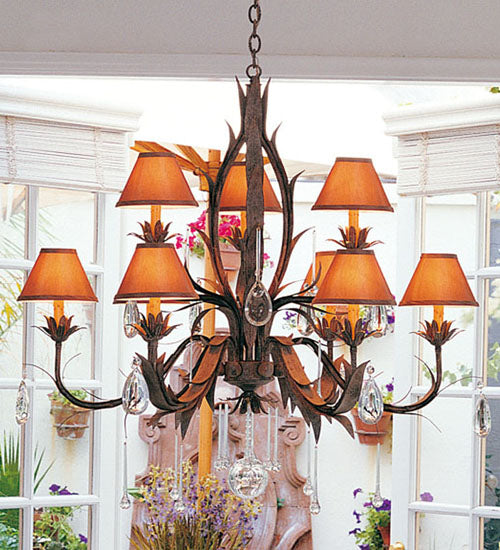 Meyda Lighting Slenderleaf 36" 9-Light Pate Chandelier With Amber Textrene Shade
