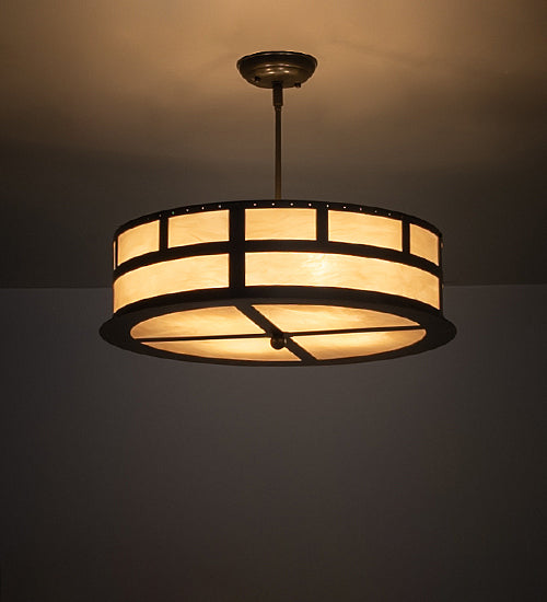 Meyda Lighting Smythe 22" 4-Light Timeless Bronze Pendant Light With Beige Sahara Taupe Idalight Shade