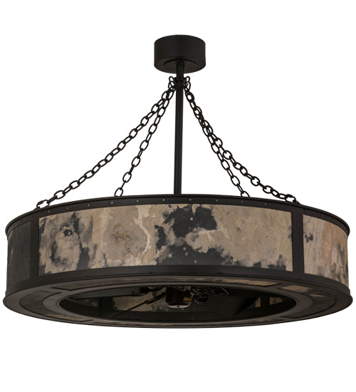 Meyda Lighting Smythe 44" 8-Light Wrought Iron Chandelier With Quarrystone Optyka-Lite Shade and Fan