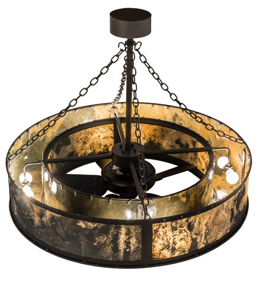Meyda Lighting Smythe 44" 8-Light Wrought Iron Chandelier With Quarrystone Optyka-Lite Shade and Fan