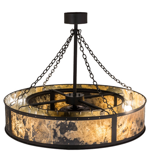 Meyda Lighting Smythe 44" 8-Light Wrought Iron Chandelier With Quarrystone Optyka-Lite Shade and Fan