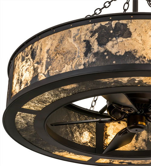 Meyda Lighting Smythe 44" 8-Light Wrought Iron Chandelier With Quarrystone Optyka-Lite Shade and Fan