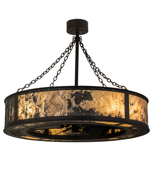 Meyda Lighting Smythe 44" 8-Light Wrought Iron Chandelier With Quarrystone Optyka-Lite Shade and Fan