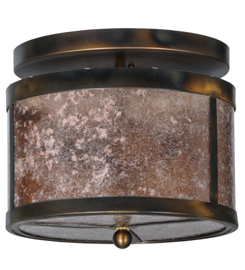 Meyda Lighting Smythe Craftsman 12" 2-Light Dark Burnished Antique Copper Flush Mount Light With Silver Mica Shade Glass