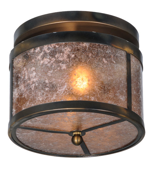 Meyda Lighting Smythe Craftsman 12" 2-Light Dark Burnished Antique Copper Flush Mount Light With Silver Mica Shade Glass