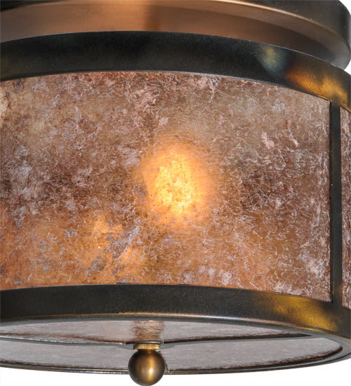 Meyda Lighting Smythe Craftsman 12" 2-Light Dark Burnished Antique Copper Flush Mount Light With Silver Mica Shade Glass