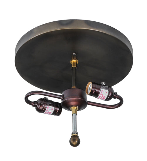 Meyda Lighting Smythe Craftsman 12" 2-Light Dark Burnished Antique Copper Flush Mount Light With Silver Mica Shade Glass