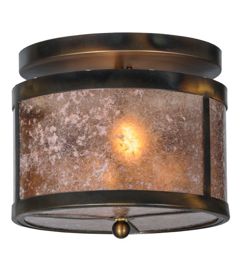 Meyda Lighting Smythe Craftsman 12" 2-Light Dark Burnished Antique Copper Flush Mount Light With Silver Mica Shade Glass