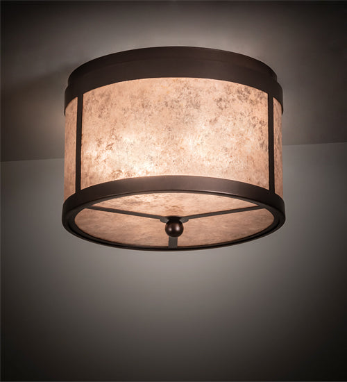 Meyda Lighting Smythe Craftsman 12" 2-Light Mahogany Bronze Flush Mount Light With Silver Mica Shade Glass