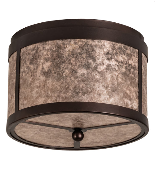 Meyda Lighting Smythe Craftsman 12" 2-Light Mahogany Bronze Flush Mount Light With Silver Mica Shade Glass