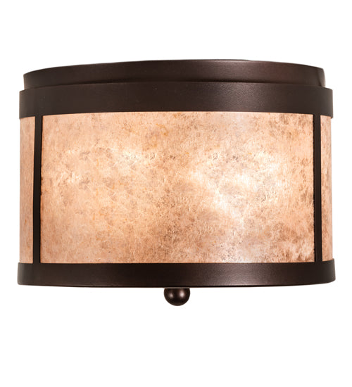Meyda Lighting Smythe Craftsman 12" 2-Light Mahogany Bronze Flush Mount Light With Silver Mica Shade Glass