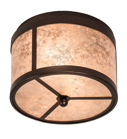 Meyda Lighting Smythe Craftsman 12" 2-Light Mahogany Bronze Flush Mount Light With Silver Mica Shade Glass