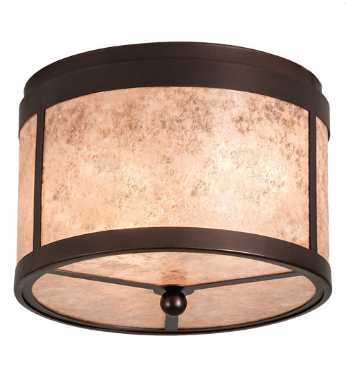 Meyda Lighting Smythe Craftsman 12" 2-Light Mahogany Bronze Flush Mount Light With Silver Mica Shade Glass