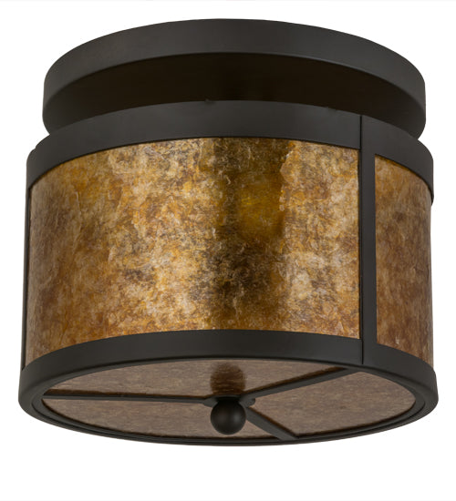Meyda Lighting Smythe Craftsman 12" 2-Light Oil Rubbed Bronze Flush Mount Light With Amber Mica Shade Glass