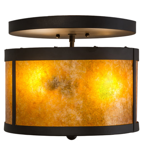 Meyda Lighting Smythe Craftsman 12" 2-Light Oil Rubbed Bronze Flush Mount Light With Amber Mica Shade Glass