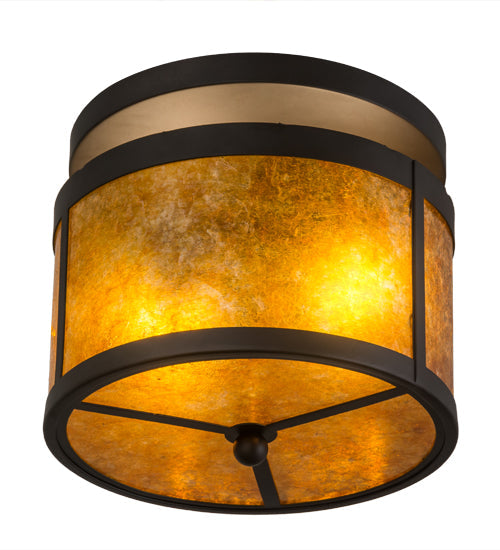 Meyda Lighting Smythe Craftsman 12" 2-Light Oil Rubbed Bronze Flush Mount Light With Amber Mica Shade Glass