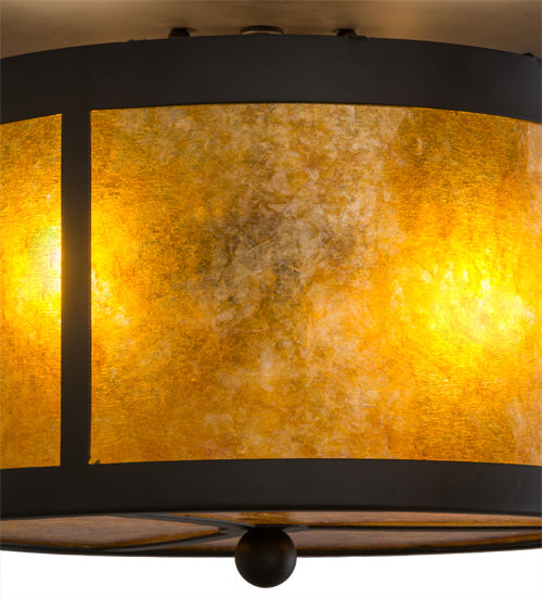 Meyda Lighting Smythe Craftsman 12" 2-Light Oil Rubbed Bronze Flush Mount Light With Amber Mica Shade Glass