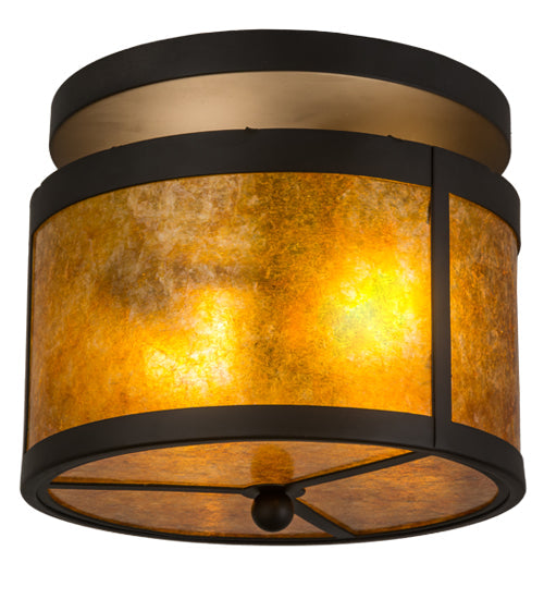 Meyda Lighting Smythe Craftsman 12" 2-Light Oil Rubbed Bronze Flush Mount Light With Amber Mica Shade Glass