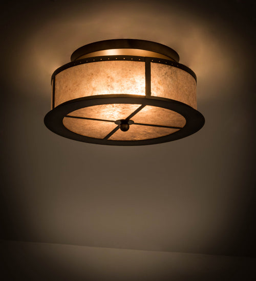Meyda Lighting Smythe Craftsman 16" 2-Light Antique Copper Flush Mount Light With Silver Mica Shade Glass