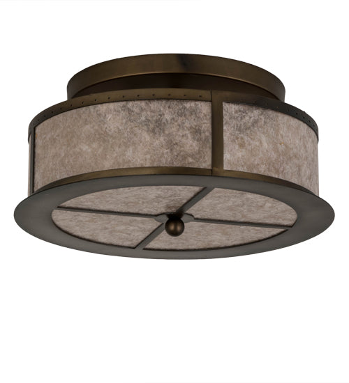 Meyda Lighting Smythe Craftsman 16" 2-Light Antique Copper Flush Mount Light With Silver Mica Shade Glass