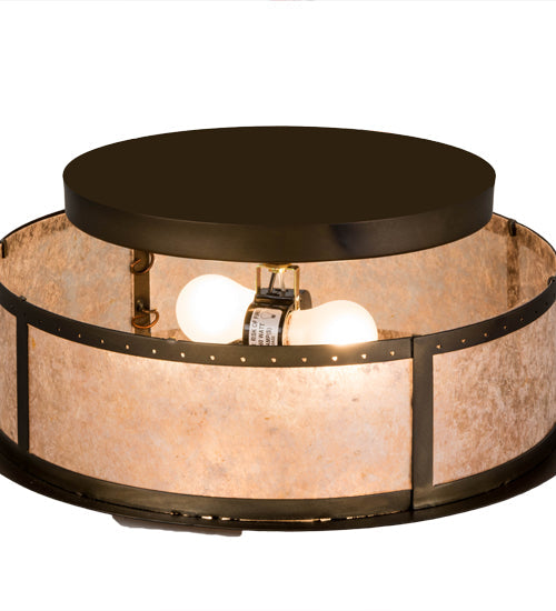 Meyda Lighting Smythe Craftsman 16" 2-Light Antique Copper Flush Mount Light With Silver Mica Shade Glass