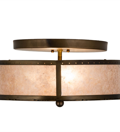 Meyda Lighting Smythe Craftsman 16" 2-Light Antique Copper Flush Mount Light With Silver Mica Shade Glass