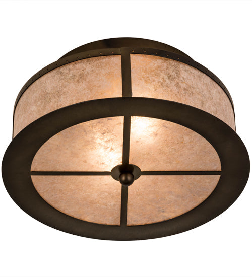 Meyda Lighting Smythe Craftsman 16" 2-Light Antique Copper Flush Mount Light With Silver Mica Shade Glass