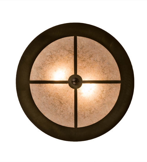 Meyda Lighting Smythe Craftsman 16" 2-Light Antique Copper Flush Mount Light With Silver Mica Shade Glass