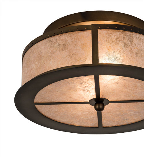 Meyda Lighting Smythe Craftsman 16" 2-Light Antique Copper Flush Mount Light With Silver Mica Shade Glass