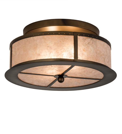 Meyda Lighting Smythe Craftsman 16" 2-Light Antique Copper Flush Mount Light With Silver Mica Shade Glass