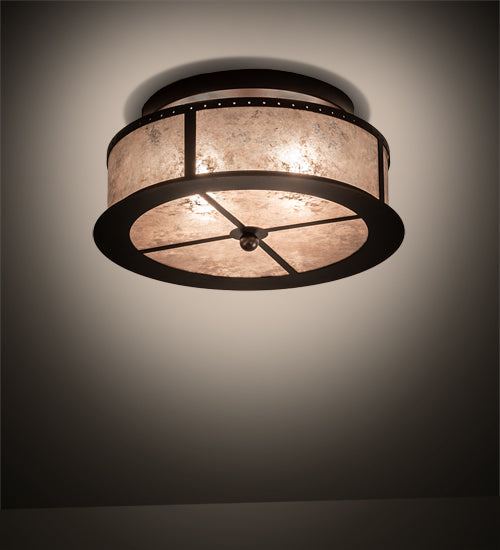 Meyda Lighting Smythe Craftsman 16" 2-Light Mahogany Bronze Flush Mount Light With Silver Mica Shade Glass