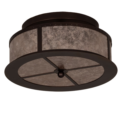 Meyda Lighting Smythe Craftsman 16" 2-Light Mahogany Bronze Flush Mount Light With Silver Mica Shade Glass