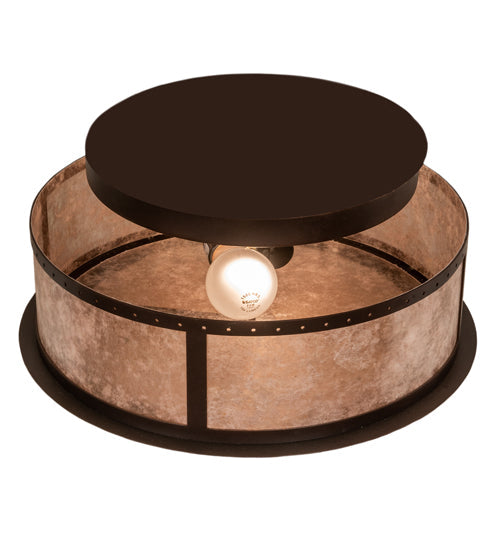 Meyda Lighting Smythe Craftsman 16" 2-Light Mahogany Bronze Flush Mount Light With Silver Mica Shade Glass