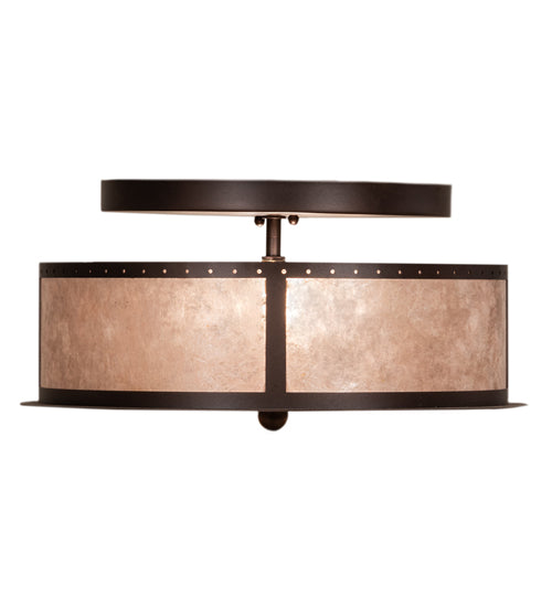 Meyda Lighting Smythe Craftsman 16" 2-Light Mahogany Bronze Flush Mount Light With Silver Mica Shade Glass