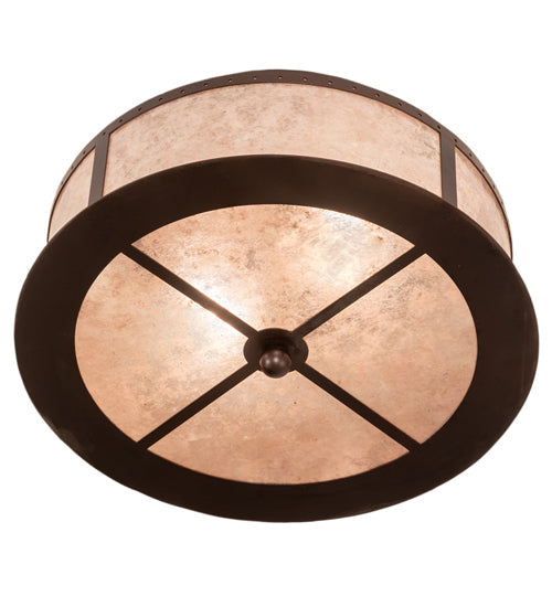 Meyda Lighting Smythe Craftsman 16" 2-Light Mahogany Bronze Flush Mount Light With Silver Mica Shade Glass