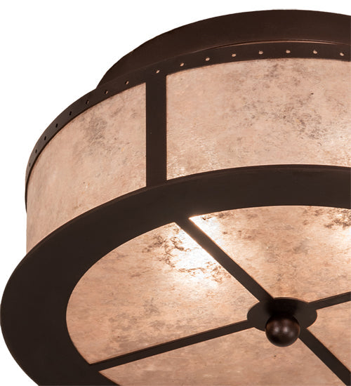 Meyda Lighting Smythe Craftsman 16" 2-Light Mahogany Bronze Flush Mount Light With Silver Mica Shade Glass