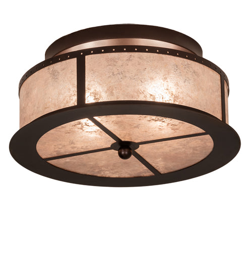 Meyda Lighting Smythe Craftsman 16" 2-Light Mahogany Bronze Flush Mount Light With Silver Mica Shade Glass
