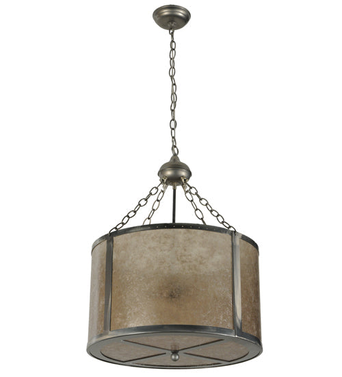 Meyda Lighting Smythe Craftsman 20" 4-Light Steel Inverted Pendant Light With Silver Mica Shade Glass