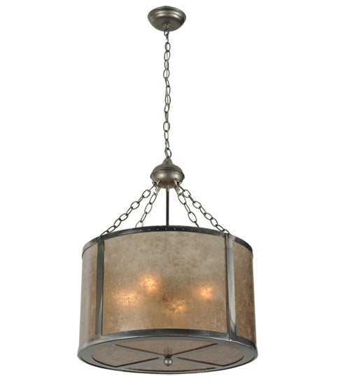 Meyda Lighting Smythe Craftsman 20" 4-Light Steel Inverted Pendant Light With Silver Mica Shade Glass