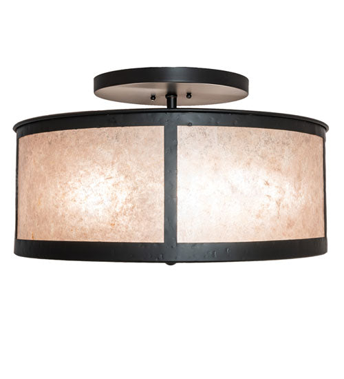 Meyda Lighting Smythe Craftsman 22" 4-Light Flat Black Semi-flush Mount Light With Silver Mica Shade Glass
