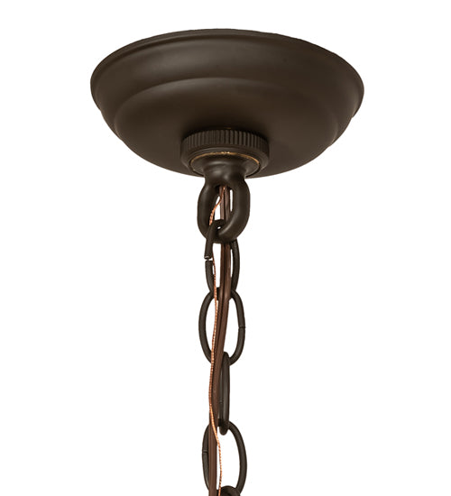 Meyda Lighting Smythe Craftsman 22" 4-Light Oil Rubbed Bronze Inverted Pendant Light With Amber Mica Shade Glass