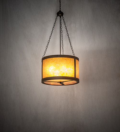 Meyda Lighting Smythe Craftsman 22" 4-Light Oil Rubbed Bronze Inverted Pendant Light With Amber Mica Shade Glass