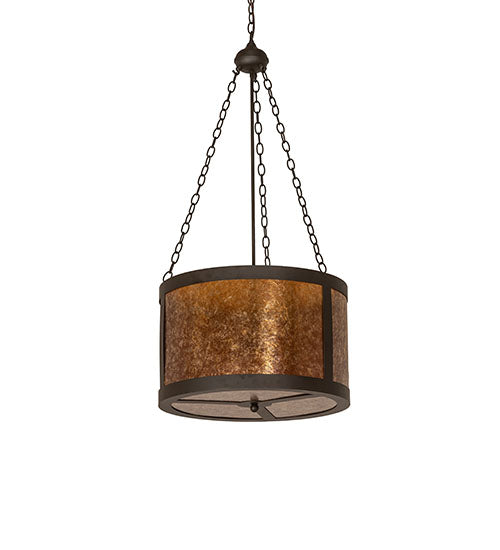 Meyda Lighting Smythe Craftsman 22" 4-Light Oil Rubbed Bronze Inverted Pendant Light With Amber Mica Shade Glass