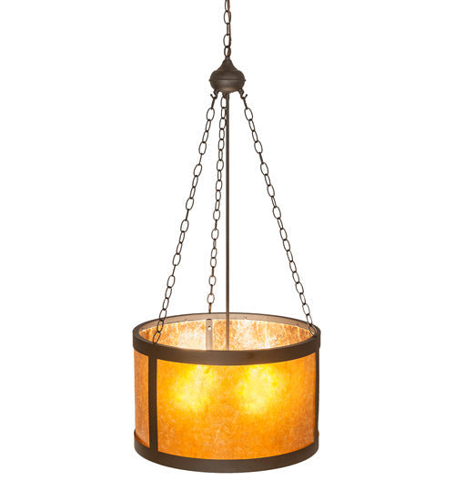 Meyda Lighting Smythe Craftsman 22" 4-Light Oil Rubbed Bronze Inverted Pendant Light With Amber Mica Shade Glass