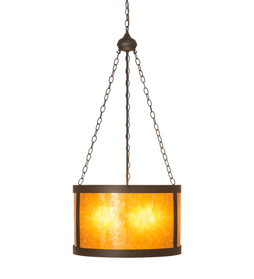 Meyda Lighting Smythe Craftsman 22" 4-Light Oil Rubbed Bronze Inverted Pendant Light With Amber Mica Shade Glass