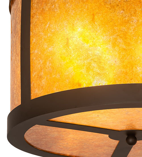 Meyda Lighting Smythe Craftsman 22" 4-Light Oil Rubbed Bronze Inverted Pendant Light With Amber Mica Shade Glass