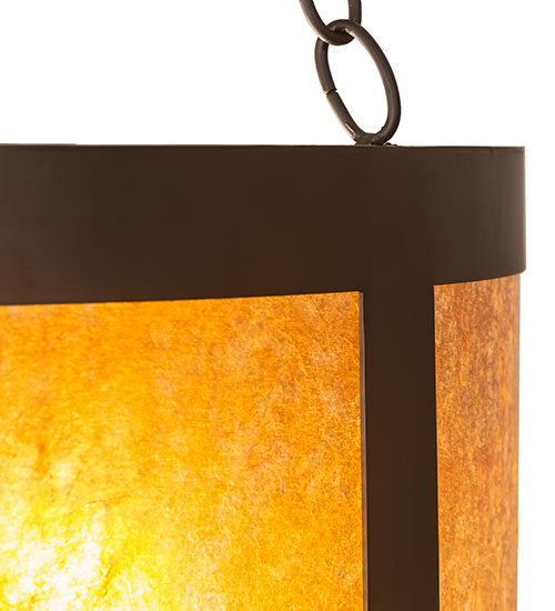 Meyda Lighting Smythe Craftsman 22" 4-Light Oil Rubbed Bronze Inverted Pendant Light With Amber Mica Shade Glass