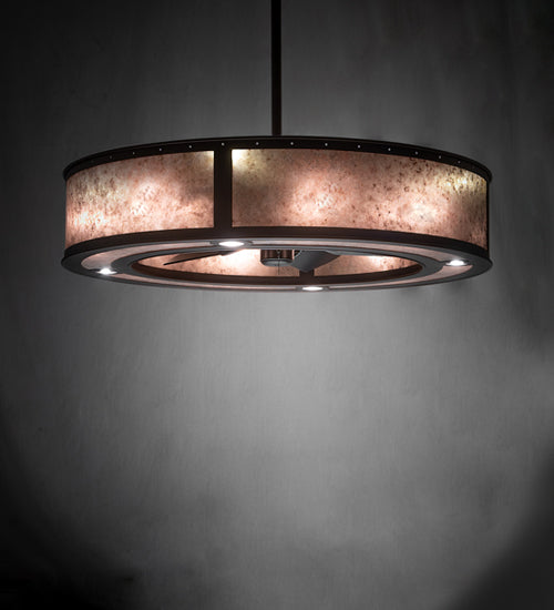 Meyda Lighting Smythe Craftsman 260368 45" 16-Light Mahogany Bronze Chandelier With Silver Mica Shade Glass and Fan