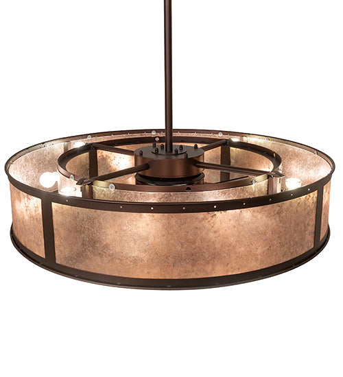 Meyda Lighting Smythe Craftsman 260368 45" 16-Light Mahogany Bronze Chandelier With Silver Mica Shade Glass and Fan